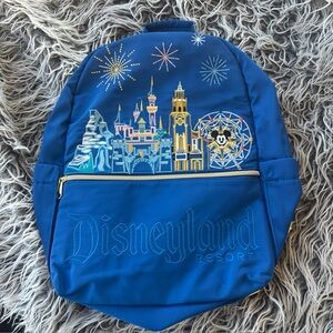 Disneyland Blue 4 Parks Icons Castle Embroidered 16” Backpack.